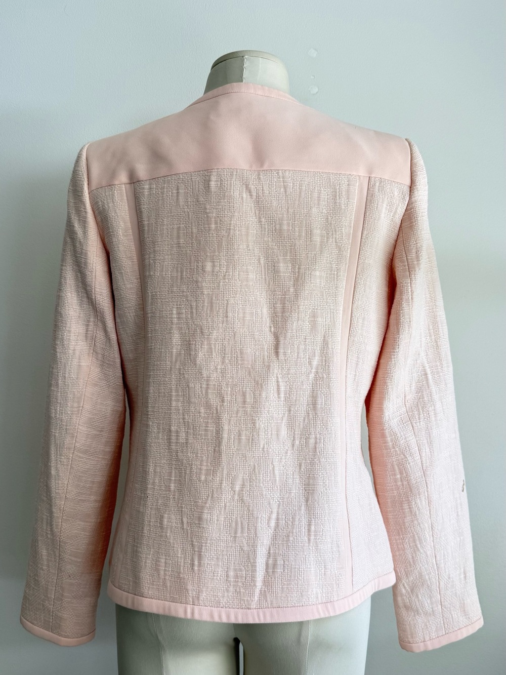 Karl Lagerfeld Paris collarless tweed jacket in Pink Blush - Picture 5 of 12